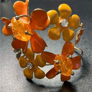 Vintage Mod Style Enamel Floral Rhinestone Cuff Bracelet
